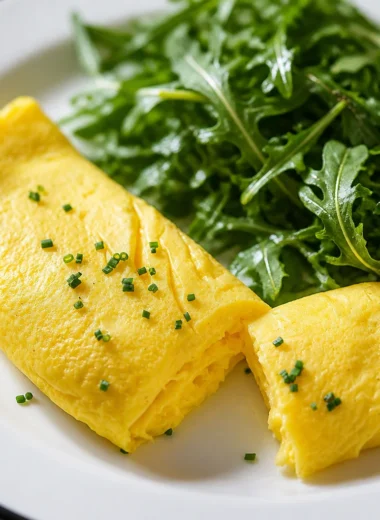 Quick and easy French omelette cooked with eggs and butter, ready in 5 minutes.