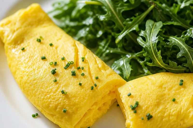 Quick and easy French omelette cooked with eggs and butter, ready in 5 minutes.