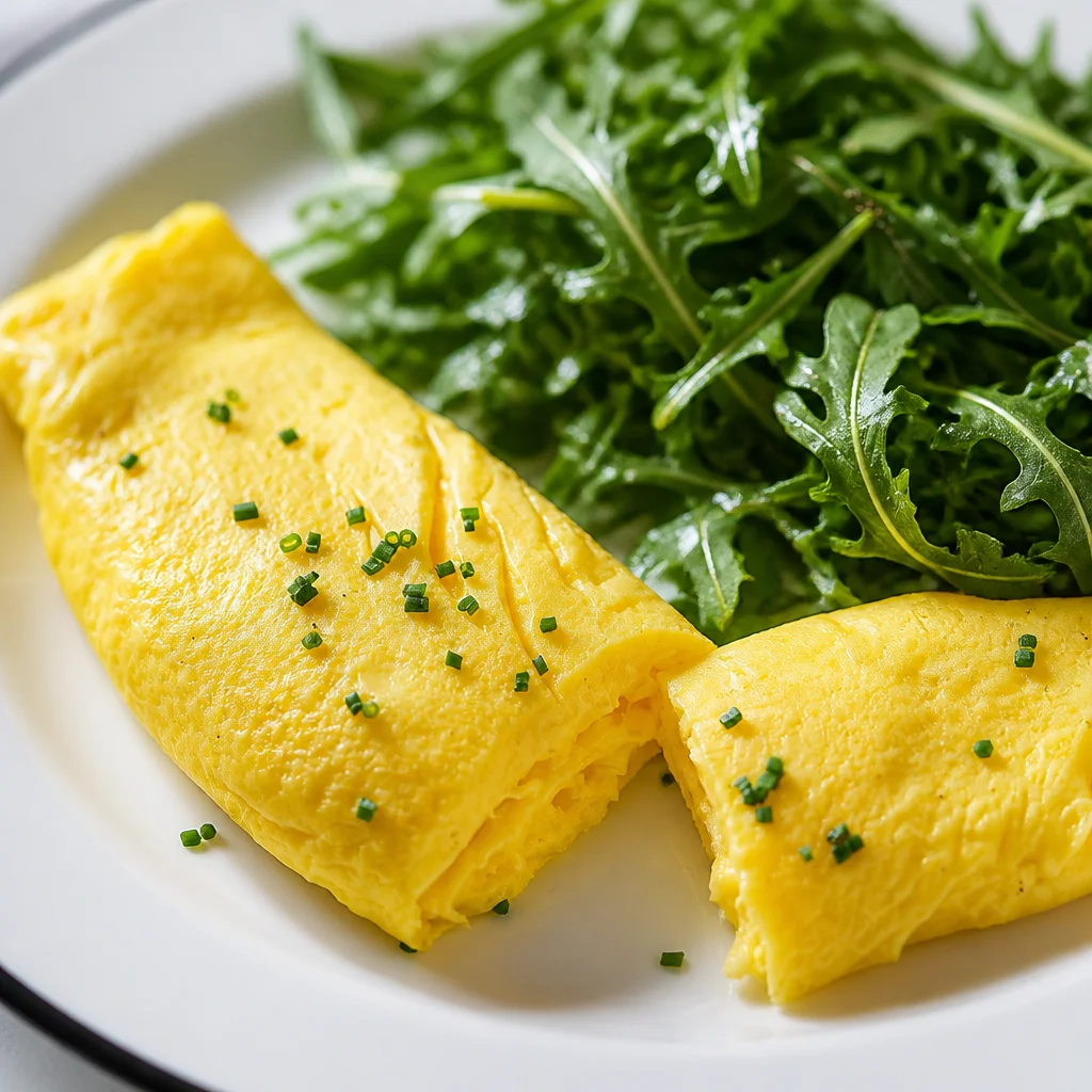 Quick and easy French omelette cooked with eggs and butter, ready in 5 minutes.
