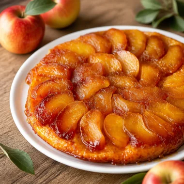 Delicious classic French Tarte Tatin with caramelized apples and buttery pastry.