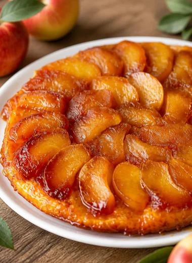 Delicious classic French Tarte Tatin with caramelized apples and buttery pastry.