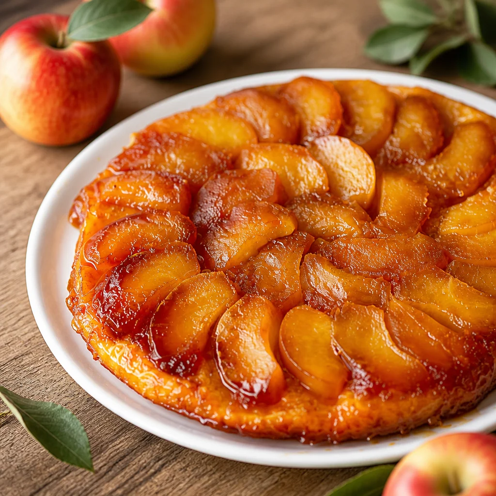 Delicious classic French Tarte Tatin with caramelized apples and buttery pastry.