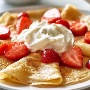 Delicious homemade authentic French crepes served with fresh fruit and syrup.