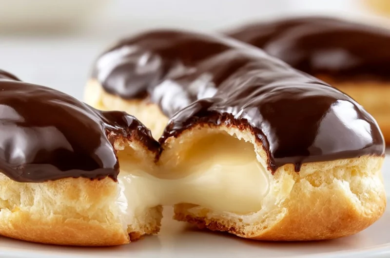 Classic chocolate profiteroles filled with rich cream for a decadent dessert.