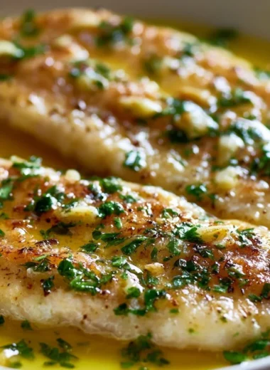 Delicious Sole Meunière served with lemony brown butter sauce