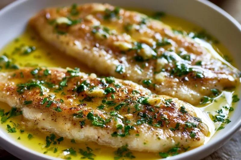 Delicious Sole Meunière served with lemony brown butter sauce