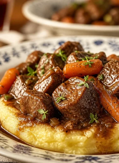 Traditional French Daube Provençale Recipe showcasing a flavorful beef stew with red wine.