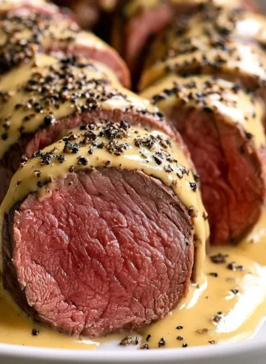 Cozy Chateaubriand beef tenderloin served with red wine sauce and vegetables