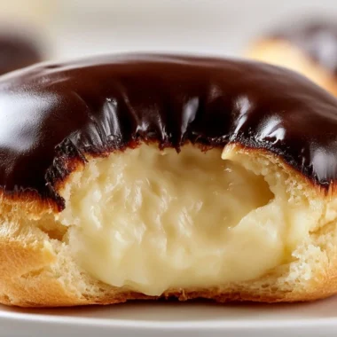 Delicious chocolate profiteroles filled with creamy pastry cream dessert
