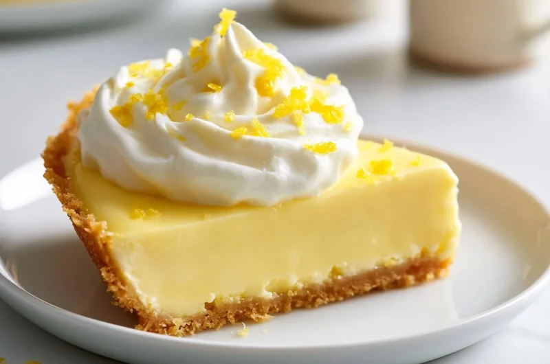 Delicious creamy lemon tart garnished with fresh lemon slices.
