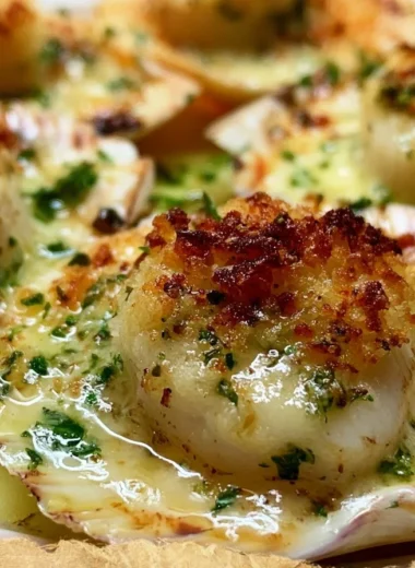 Creamy Coquilles Saint-Jacques with scallops baked in a rich sauce