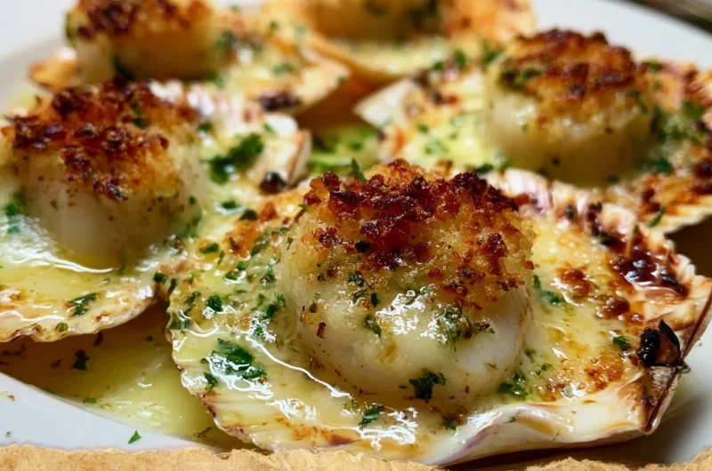 Creamy Coquilles Saint-Jacques with scallops baked in a rich sauce