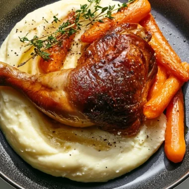 Crispy duck confit served with herbs and vegetables