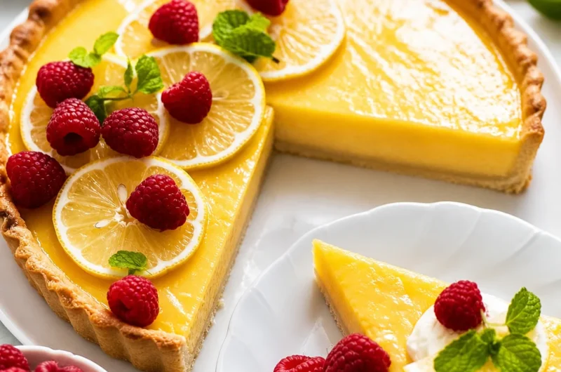 Classic French Tarte au Citron with buttery crust and silky lemon curd filling
