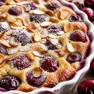 Delicious Simple French Clafoutis made with fresh cherries and a rich custard batter.