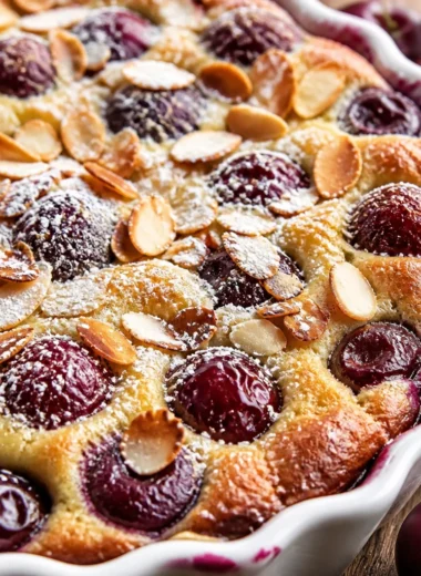 Delicious Simple French Clafoutis made with fresh cherries and a rich custard batter.