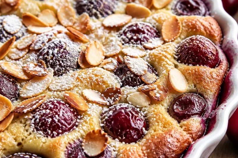 Delicious Simple French Clafoutis made with fresh cherries and a rich custard batter.