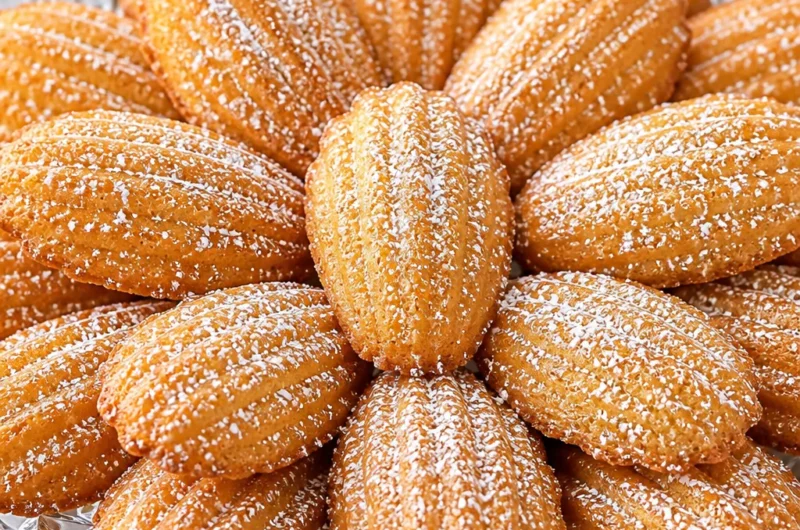 A batch of Traditional French Madeleines fresh out of the oven, perfect for tea time.