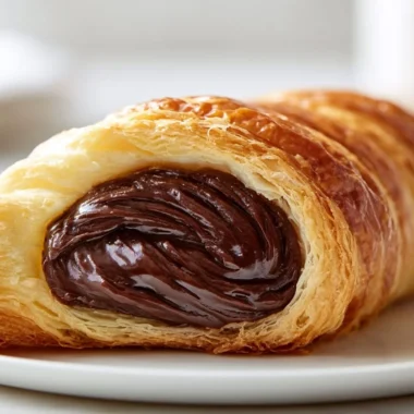 Flaky Pain au Chocolat with chocolate filling on a plate