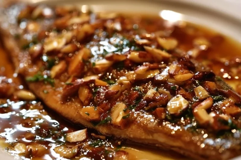 Golden Almond Trout served gourmet style with vibrant vegetables