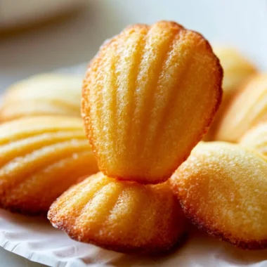 Freshly baked Madeleines, classic French sponge cakes, on a plate.
