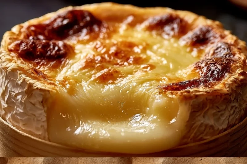 Oven-baked Mont d'Or cheese served in a wooden box with fresh bread.