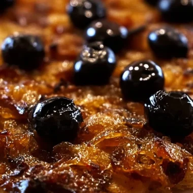 A slice of traditional Pissaladière topped with caramelized onions and olives.