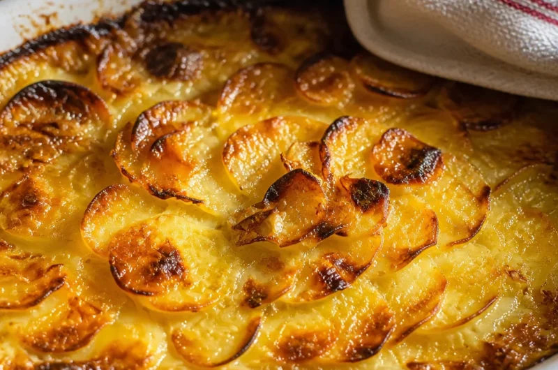 Classic French Gratin Dauphinois with creamy potatoes baked to perfection