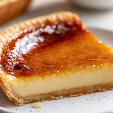 Silky flan pâtissier custard tart on a white plate