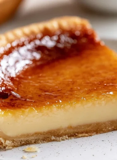 Silky flan pâtissier custard tart on a white plate