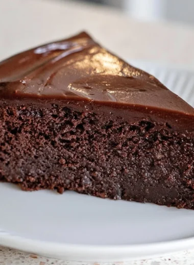 Delicious Silky French Chocolate Cake served on a dessert plate