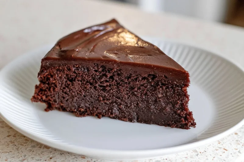 Delicious Silky French Chocolate Cake served on a dessert plate