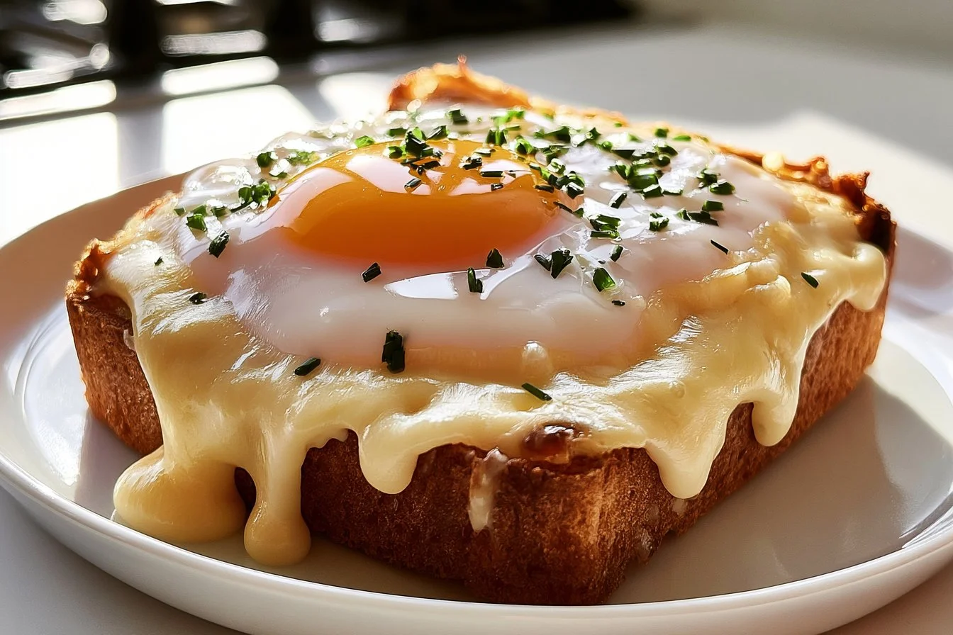 Traditional Croque Madame (French Ham and Cheese Sandwich with Egg)