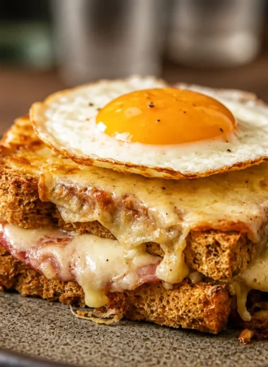 Quick French Croque Madame sandwich topped with a fried egg, perfect for brunch.