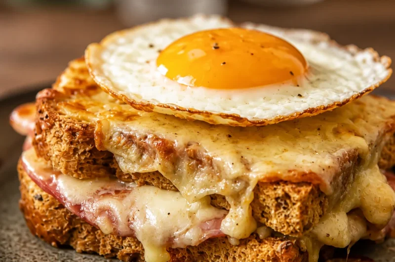 Quick French Croque Madame sandwich topped with a fried egg, perfect for brunch.