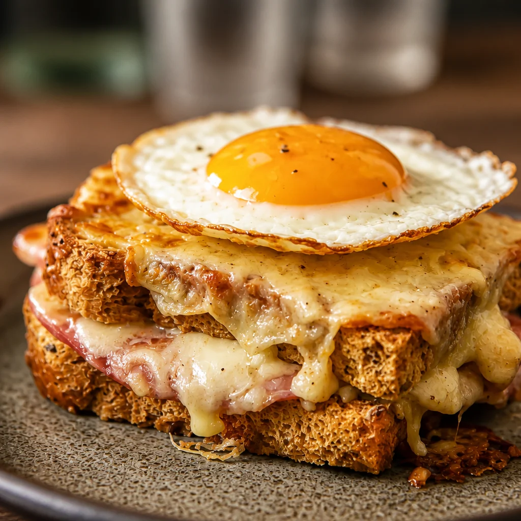 Quick French Croque Madame sandwich topped with a fried egg, perfect for brunch.