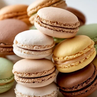 Plate of colorful authentic French macarons in various flavors