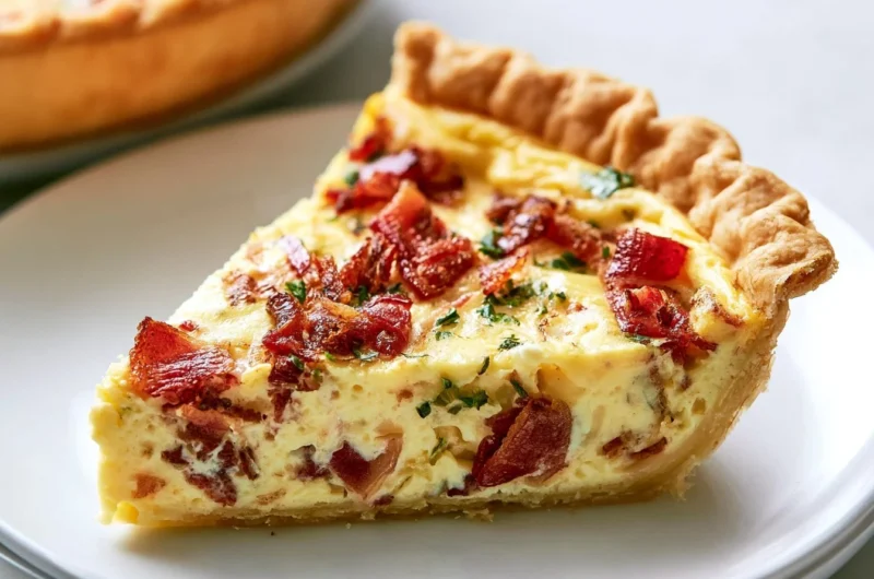 Authentic French Quiche Lorraine made with eggs, cream, and cheese.