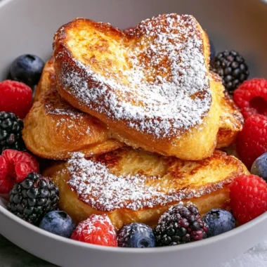 Delicious authentic French toast topped with syrup and berries on a plate