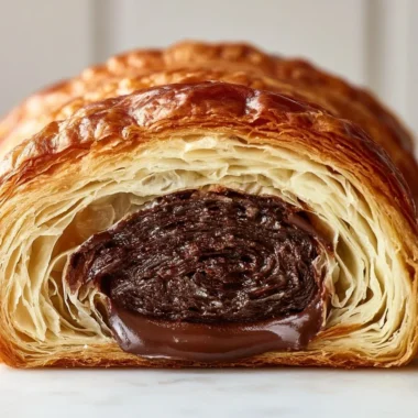 Homemade Pain au Chocolat fresh out of the oven with melted chocolate filling