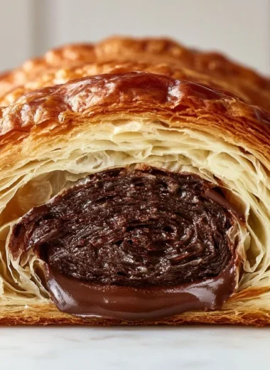 Homemade Pain au Chocolat fresh out of the oven with melted chocolate filling