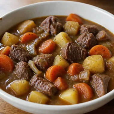 Delicious homemade beef stew with tender meat and fresh vegetables