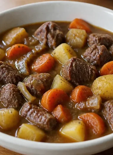 Delicious homemade beef stew with tender meat and fresh vegetables