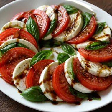 Fresh Caprese Salad with mozzarella, tomatoes, and basil on a plate