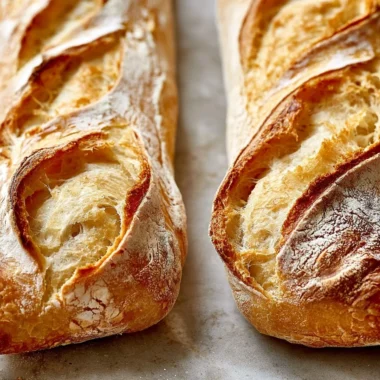 Baking a fresh French baguette in a cozy kitchen setting