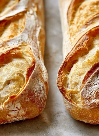 Baking a fresh French baguette in a cozy kitchen setting