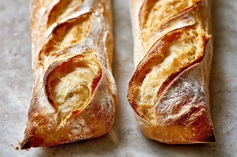 Baking a fresh French baguette in a cozy kitchen setting