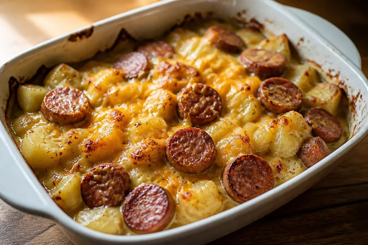 Creamy Kielbasa Sausage Cheesy Potato Casserole