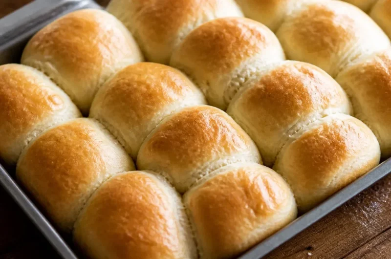 Easy 30-minute dinner rolls fresh out of the oven, golden brown and fluffy.