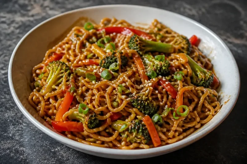 Delicious easy saucy ramen noodles in a bowl with chopsticks